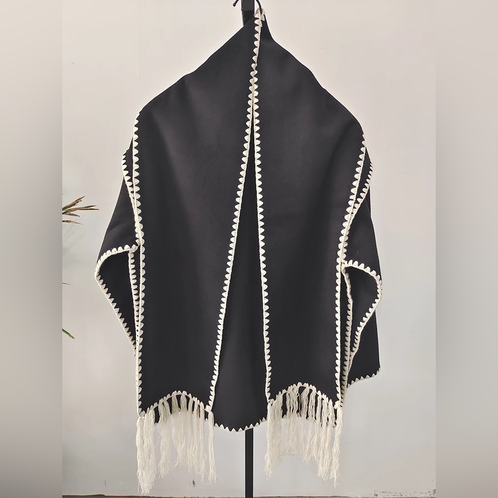 Black Woolen Coat With Scarf - Picture 2 of 5